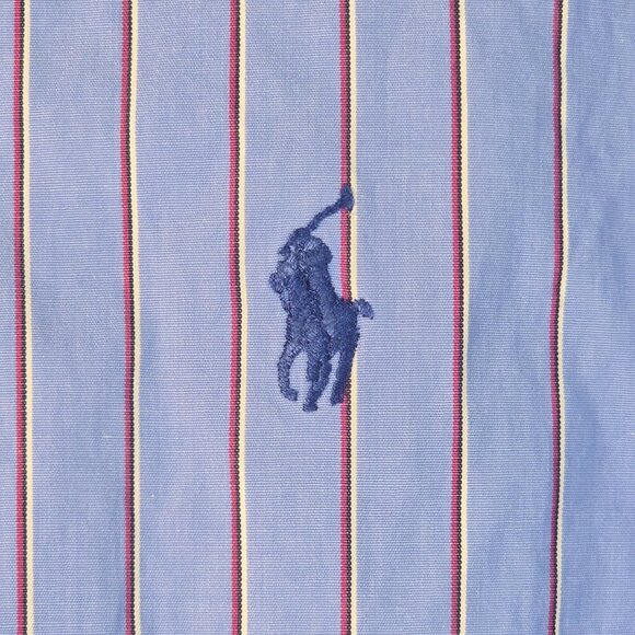 RALPH LAUREN BLUE LABEL LONG SLEEVE MENS BUTTON DOWN BLUE WITH WHITE &RUST 15.5 - Picture 2 of 5